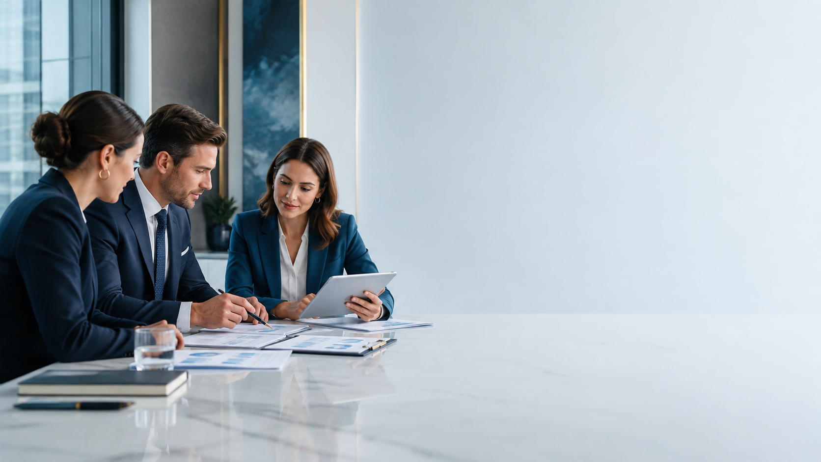 Profesional revisando indicadores y análisis financiero en un escritorio ejecutivo